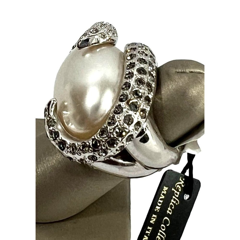Ring 24k Italian Gold Pearl Crystal Statement Cocktail New